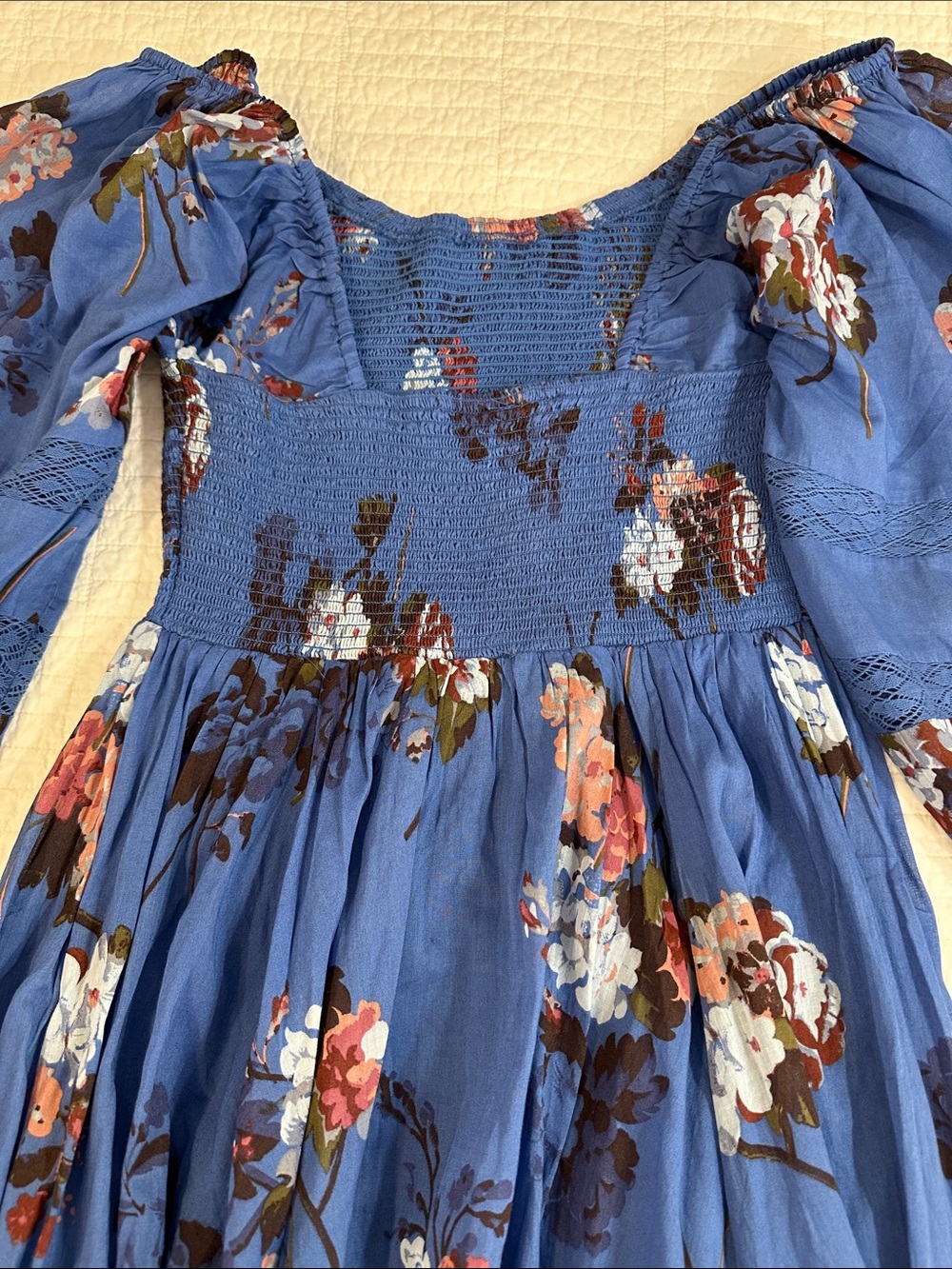 Free People Morning Glory Maxi Dress Blue Floral Maxi Dress Smocked NWT wedding - Picture 10 of 11